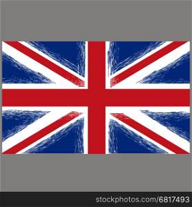 Grunge Flag of United Kingdom on Grey Background. English Symbol of Independence.. Grunge Flag of United Kingdom