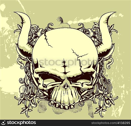 grunge floral and skull