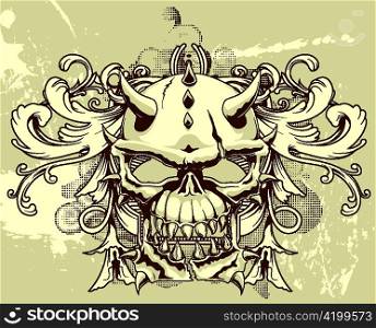 grunge floral and skull