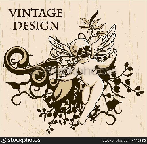 grunge floral background with angel vector illustration