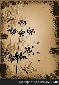 grunge floral background with butterflies