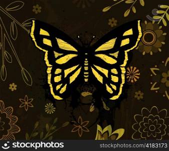 grunge floral background with butterfly vector illustration