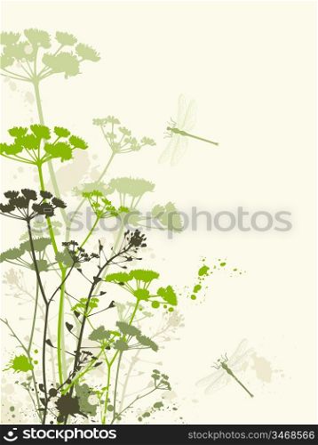 grunge floral background with dragonfly