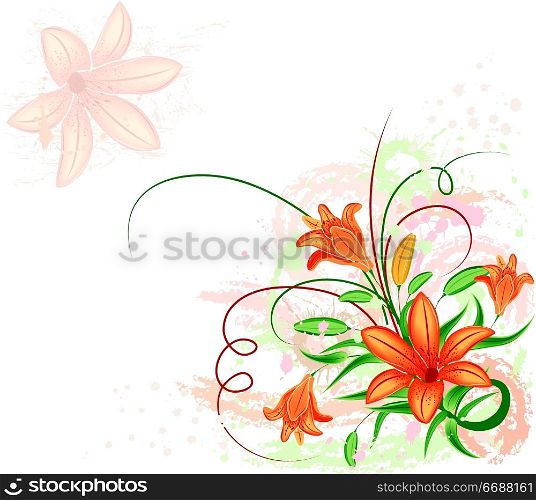 Grunge floral background with lilium, vector