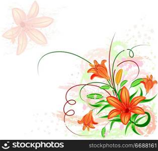 Grunge floral background with lilium, vector