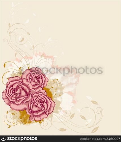grunge floral background with red roses