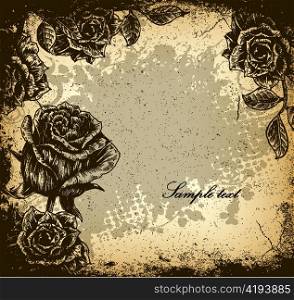 grunge floral background with roses vector illustration