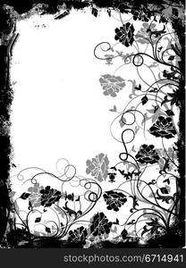 Grunge floral frame, vector