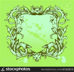 grunge floral frame vector illustration