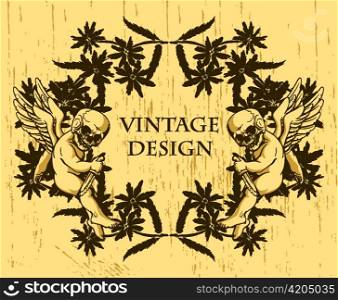 grunge floral frame with angels vector illustration