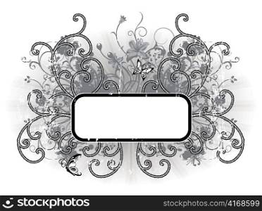 grunge floral frame with butterflies