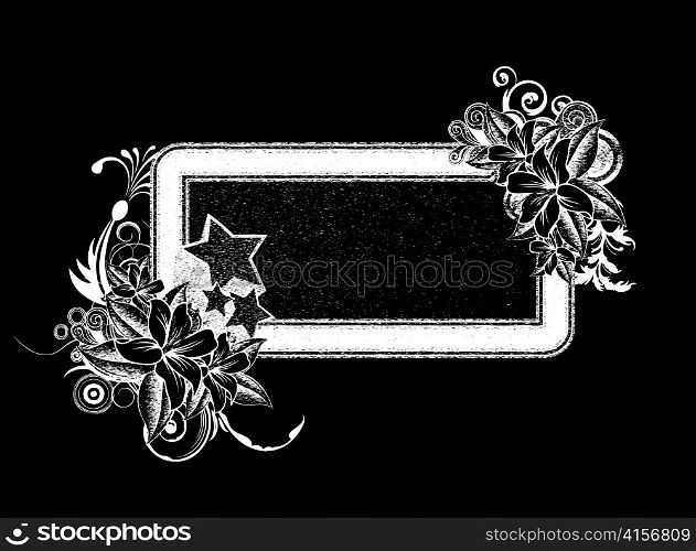 grunge floral frame with stars vector illustration