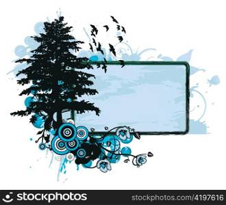 grunge floral frame with tree vector illustration