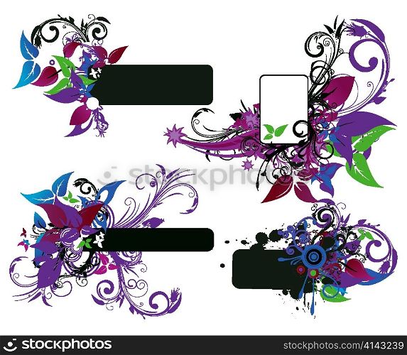 grunge floral frames set vector illustration
