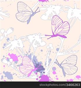 grunge floral seamless pattern with butterflies