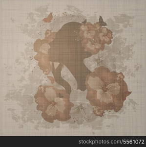 Grunge Floral Vintage Woman With Butterflies