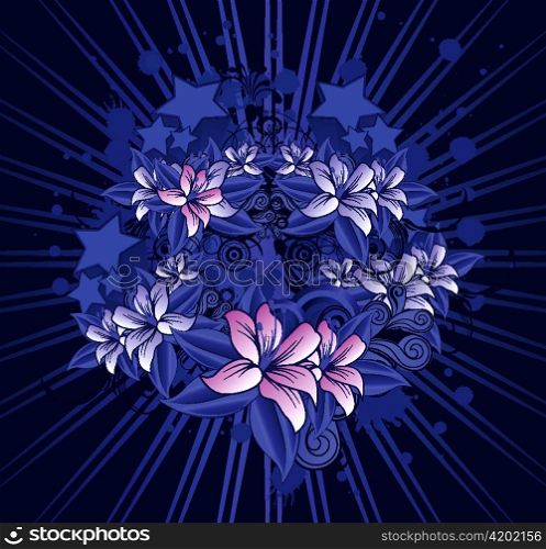 grunge floral with rays vector illustration