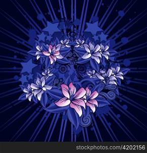 grunge floral with rays vector illustration