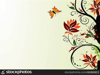 Grunge flower background with butterfly