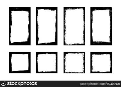 Grunge frames for stories, posts and social network media. Template with brush stroke. Rectangular and square border with grunge overlay. Set of vector illustrations isolated on white background.. Grunge frames for stories, posts and social network media. Template with brush stroke. Rectangular and square border with grunge overlay. Set of vector illustrations isolated on white background