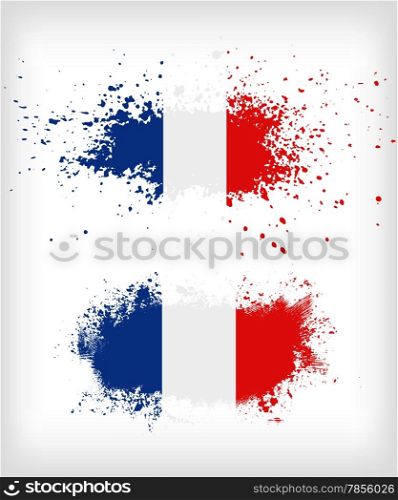 Grunge french ink splattered flag vectors