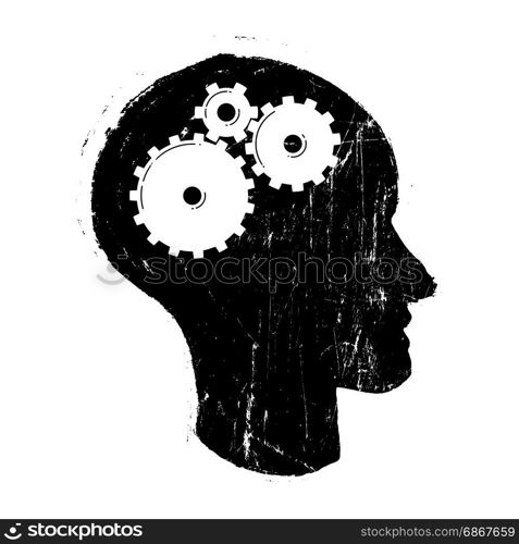 Grunge gear in head. Vector illustration