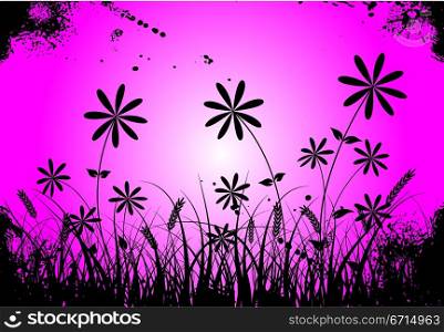 Grunge grass and flower, vector