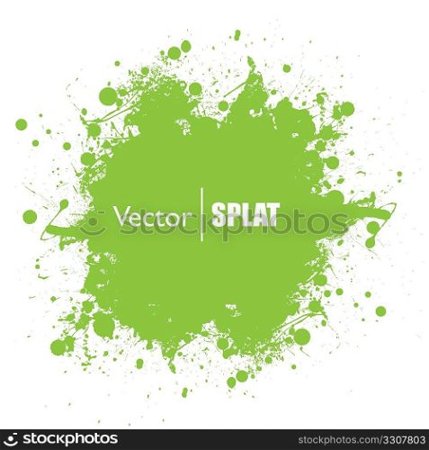 Grunge green ink splat with copyspace and white background
