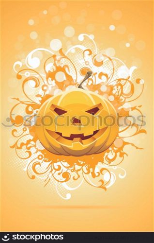 Grunge Halloween Party Background with Pumpkin and Florals