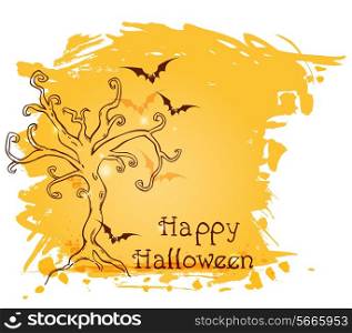 Grunge hand drawn Halloween vector background with tree