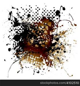 Grunge illustrated brown ink splat design with white background