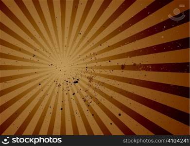 Grunge ink splat background with radiating rays and brown shades