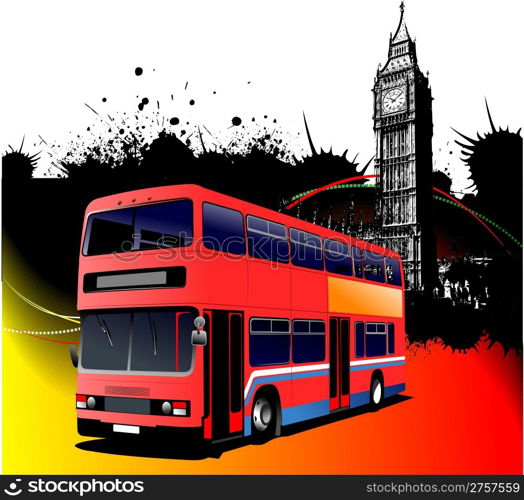 Grunge London images with bus image. Vector illustration