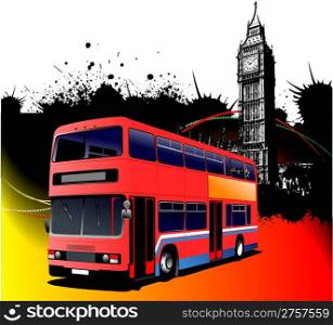Grunge London images with bus image. Vector illustration