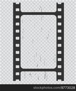 Grunge movie film strip, isolated filmstrip. Vintage vector reel frame with grainy texture on transparent background. Photo negative picture or cinema slide with scratched borders, retro photography. Grunge movie film strip, isolated filmstrip reel