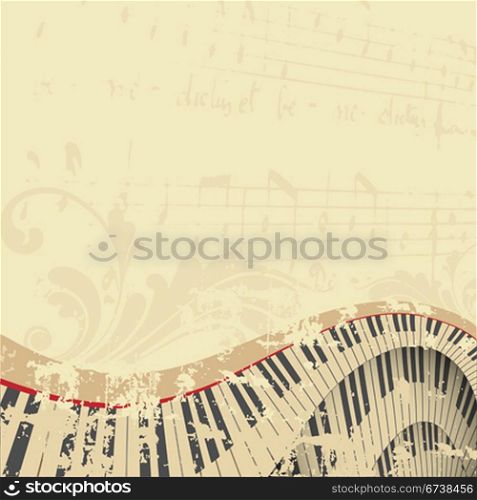 Grunge musical background with piano keyboard. | Vector illustration.