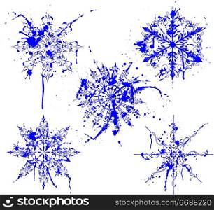 Grunge paint snowflakes, elements for design, vector