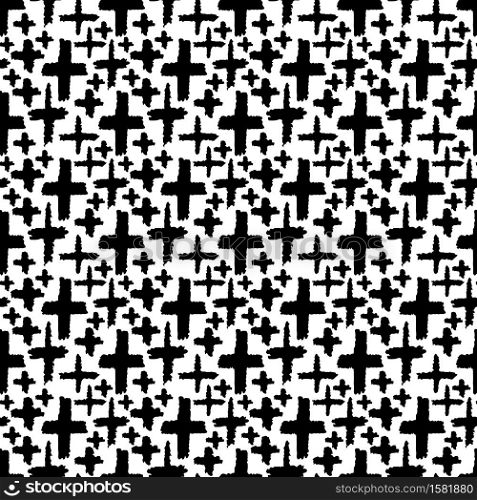 Grunge pattern with black and white crosses. Hipster hand drawn background. Repeating minimalist pattern for textile design. Grunge pattern with black and white crosses. Hipster hand drawn background. Repeating minimalist pattern for textile design.