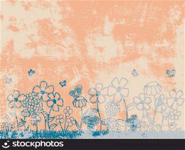 Grunge Peachy Floral Background. EPS10 vector illustration. Grunge effect can be cleaned easily.