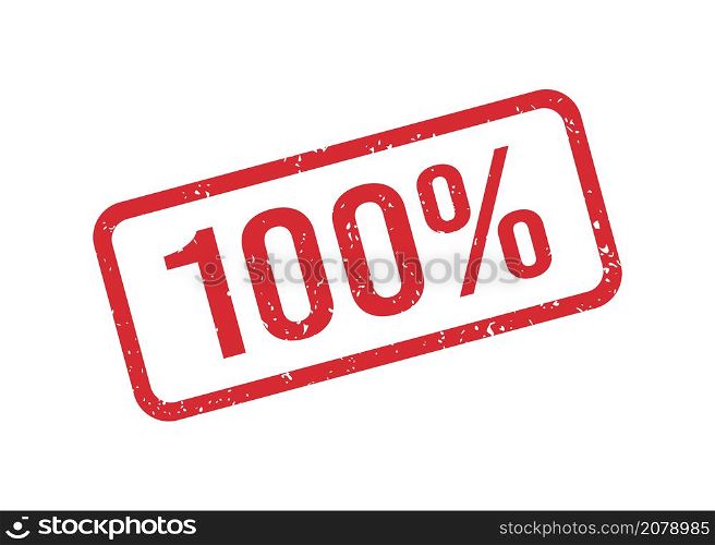 Grunge red 100 percent rubber stamp. One hundred percent seal sign. Grunge vintage square label. Vector illustration isolated on white background.. Grunge red 100 percent rubber stamp. One hundred percent seal sign. Stickers set. Grunge vintage square label. Vector illustration isolated on white background