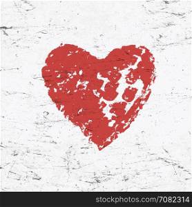 Grunge red heart on monochrome distressed background.