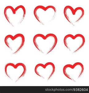 Grunge red heart shape. Hand drawn vector hearts. Drawing with a brush in the shape of heart - stock vector.