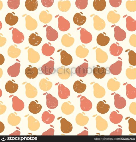 Grunge Retro Vector seamless pattern of fruit - apple and pear.