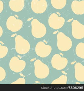 Grunge Retro Vector seamless pattern of fruit - apple and pear.