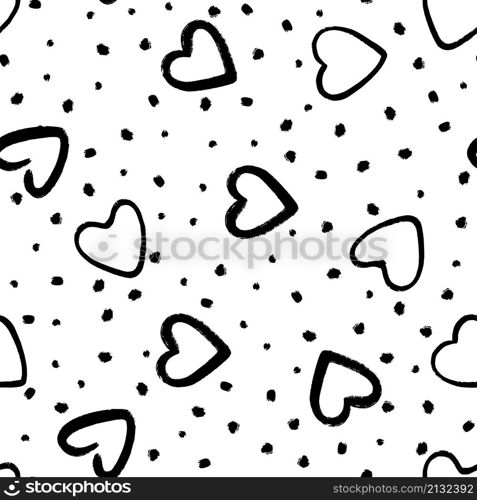 Grunge romantic hearts seamless pattern. Love heart scribbles dots textures, marker or brush drawing art background. Beautiful fashion swanky vector print. Illustration of love romantic seamless. Grunge romantic hearts seamless pattern. Love heart scribbles dots textures, marker or brush drawing art background. Beautiful fashion swanky vector print
