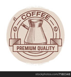 Grunge round banner for coffee shop, cafe, bar isolated on white. Vector illustration. Grunge round banner for coffee shop, cafe, bar