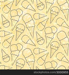 Grunge seamless pattern pattern with ice cream cons on yellow background