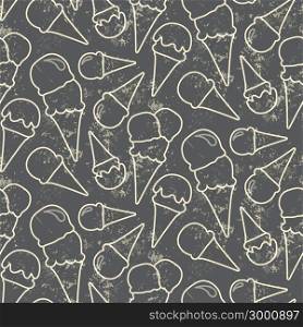 Grunge seamless vector pattern with ice cream cons on grey background