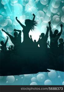 Grunge silhouette of a party crowd on an abstract background