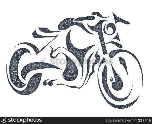 Grunge sketch black motorcycle isolated on white background. Stock vector illustration.